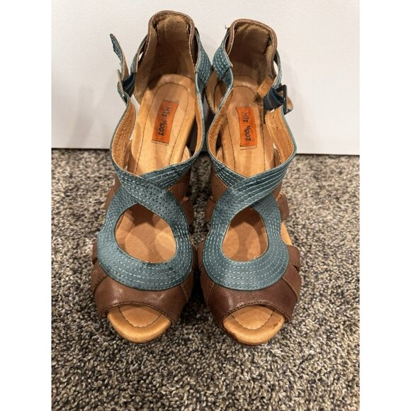 Miz Mooz Soho Retro Mary Jane Blue/Brown Leather Women’s Heel Shoes Size 7 - Picture 3 of 7